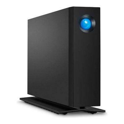 Caixa de armazenamento externa preta com botão azul iluminado