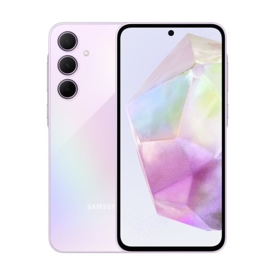 Smartphone Samsung cor iridescente com três câmaras traseiras e ecrã frontal amplo
