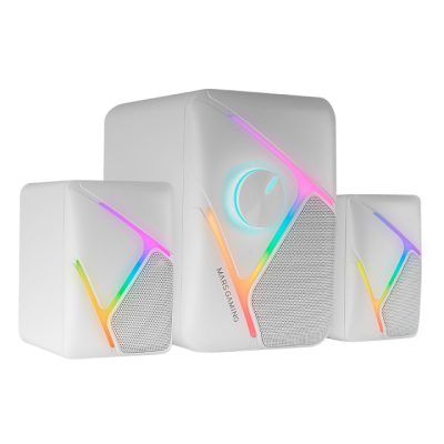 Conjunto de colunas de computador branco com luzes LED coloridas