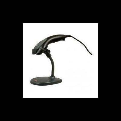 Leitor de código de barras preto com suporte em fundo branco