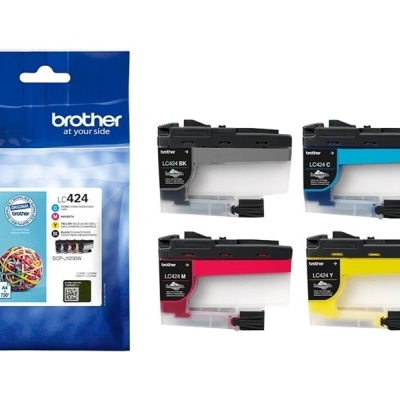 Pack de tinteiros Brother LC424 em várias cores com embalagem azul
