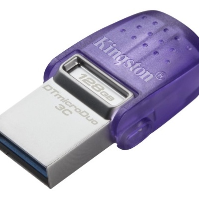 Pen USB Kingston 128GB roxo translúcido com conector metálico