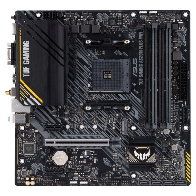 Placa-mãe ASUS TUF GAMING preta com detalhes amarelos
