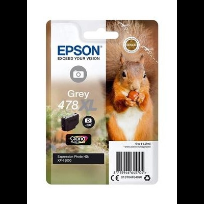 Cartucho de tinta Epson Grey 478 XL com imagem de esquilo e código de barras