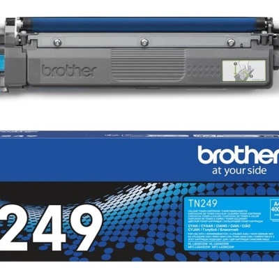 Toner Brother TN249 cinzento com azul e caixa azul preta