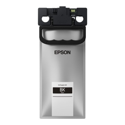 Cartucho de tinta preto Epson com etiqueta BK Black e pega preta