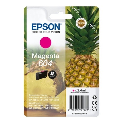 Cartucho de tinta Epson Magenta 604 com imagem de ananás na embalagem
