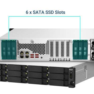 Servidor de armazenamento com 6 slots SATA SSD e várias portas