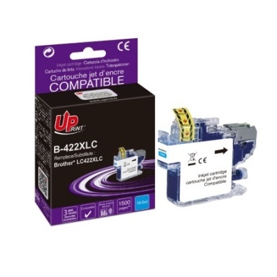 Tinteiro compatível Brother LC422XLC com embalagem roxa e preta