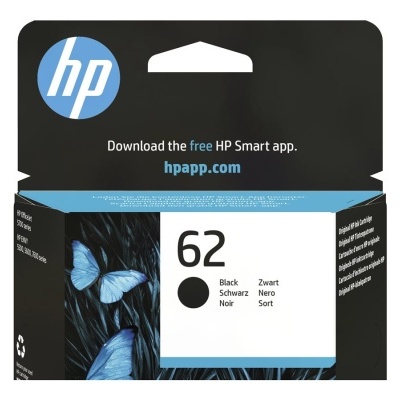 Embalagem de tinta HP 62 preta para impressora com borboletas azuis