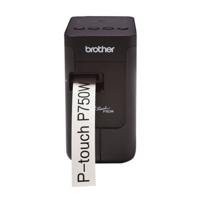 Impressora de etiquetas preta Brother P-touch P750W com etiqueta branca