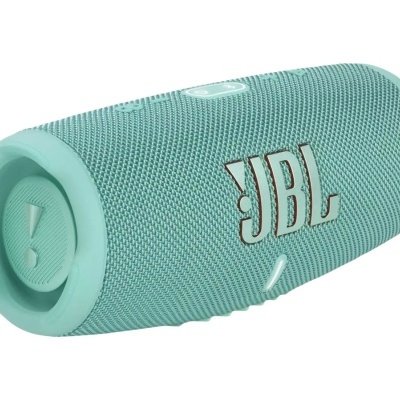 Coluna portátil verde água com textura de malha e logótipo JBL