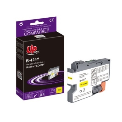 Tinteiro amarelo compatível B-424Y da Up Print com embalagem preta e roxa
