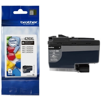 Tinteiro Brother LC426XL BK e embalagem azul com texto de compatibilidade