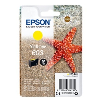 Embalagem de tinta amarela Epson 603 com estrela do mar vermelha