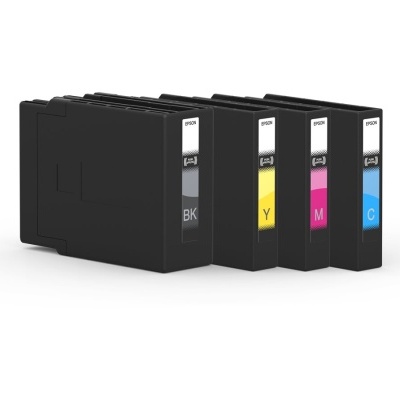 Conjunto de quatro tinteiros para impressora em cores preta, amarela, magenta e ciano