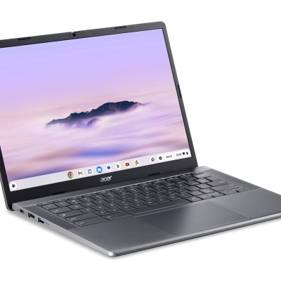 Portátil Acer com ecrã aberto e teclado cinza escuro