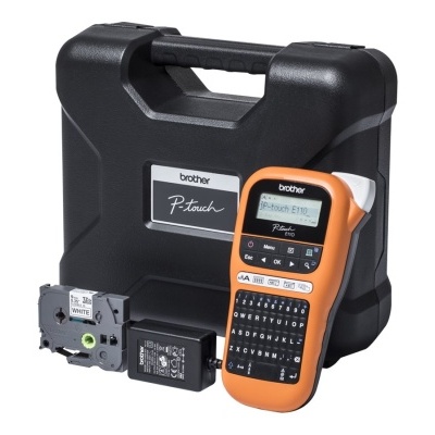 Kit de rotulador Brother P-touch PT-E110 com estojo rígido preto