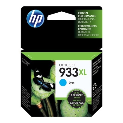 Cartucho de tinta HP 933XL azul em embalagem preta e verde