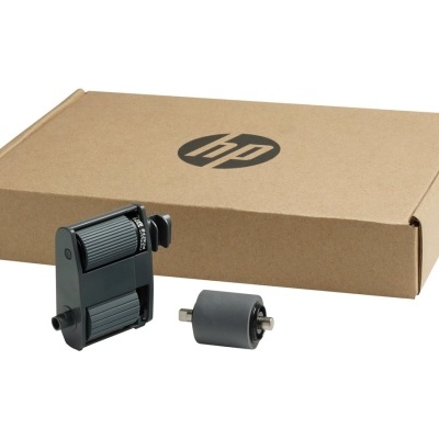 Peças para impressora HP com embalagem de cartão castanho e logotipo HP