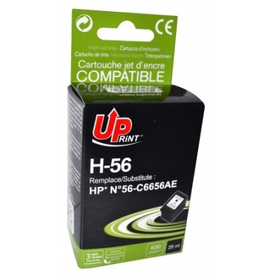 Cartucho de tinta preto UpRint H-56 compatível com HP N°56-C6656AE com embalagem preta e verde