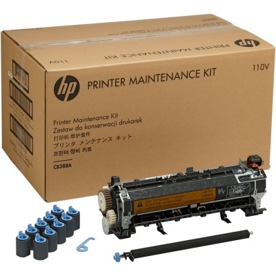 Kit de manutenção para impressora HP com várias peças e caixa castanha com texto