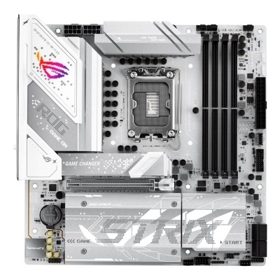Placa-mãe branca ASUS ROG MAXIMUS Z690I com dissipadores de calor e slots de RAM pretos