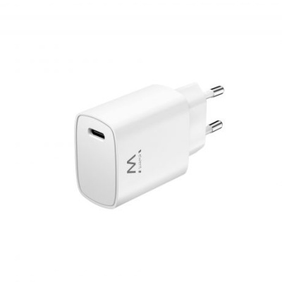 Carregador de parede branco com entrada USB-C e ficha europeia
