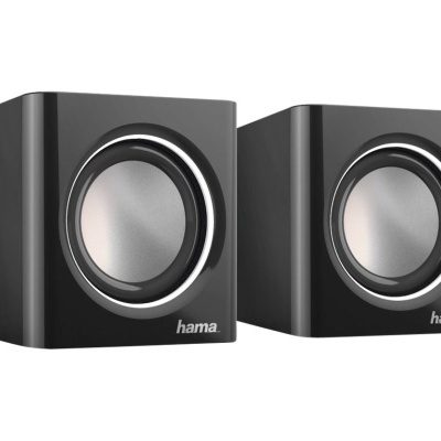 Par de colunas de som hama pretas com cones prateados