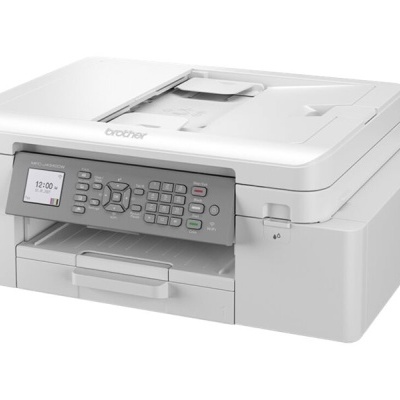 Impressora multifunções Brother branca com painel cinzento e ecrã digital