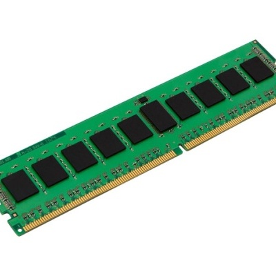 Placa de memória RAM verde com chips pretos e contactos dourados