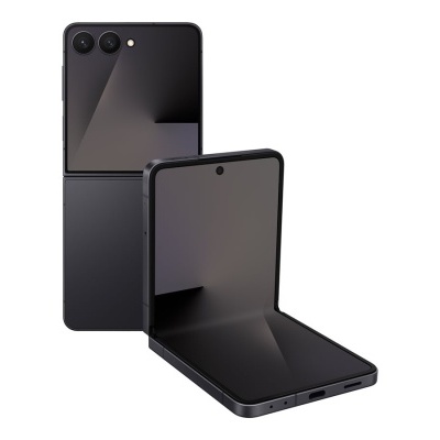 Smartphone dobrável preto com ecrã grande e câmaras na parte traseira