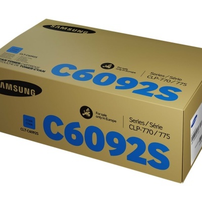 Caixa de toner Samsung C6092S castanha com texto azul e preto
