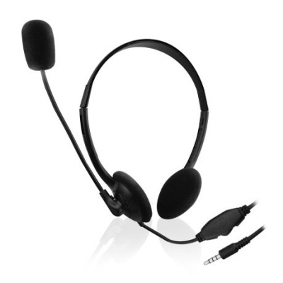 Auricular com microfone preto e cabo com ficha jack