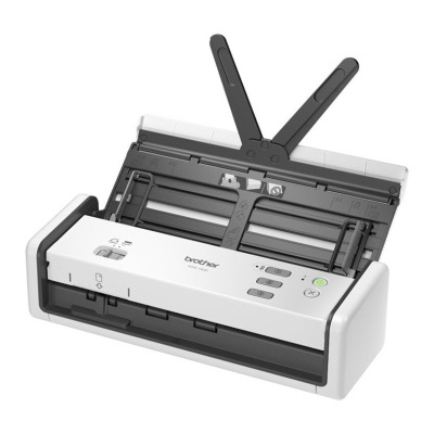 Scanner portátil branco e cinza da Brother com suporte para documentos