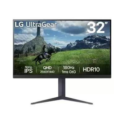 Monitor LG UltraGear 32 polegadas com especificações técnicas exibidas
