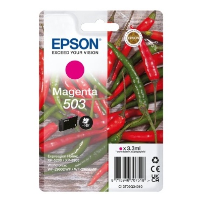Cartucho de tinta Epson Magenta 503 em embalagem com imagem de pimentos vermelhos e verdes