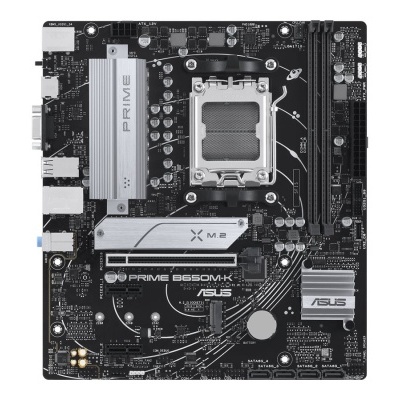 Placa mãe ASUS PRIME B560M-K preta com dissipadores cinza prateado e soquete para CPU