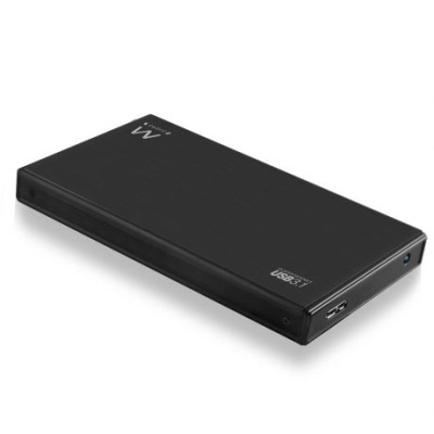 Power bank preto retangular com conector USB e texto impresso