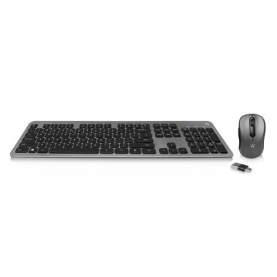 Teclado preto e cinza com rato cinza e receptor USB