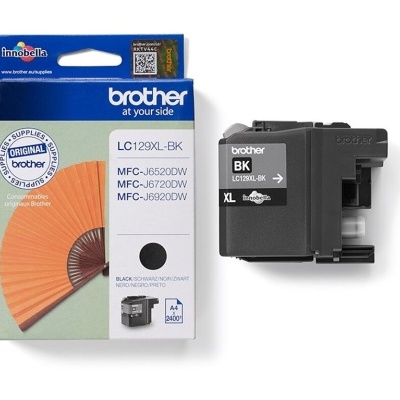 Cartucho de tinta preto Brother LC129XL-BK com embalagem azul e branca
