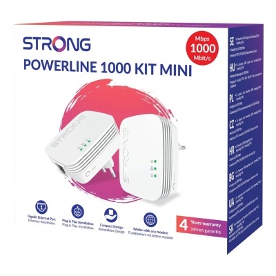 Kit adaptadores Powerline Strong 1000 Kit Mini embalagem com texto e imagem do produto