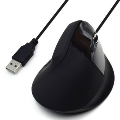 Rato vertical ergonómico preto com cabo USB