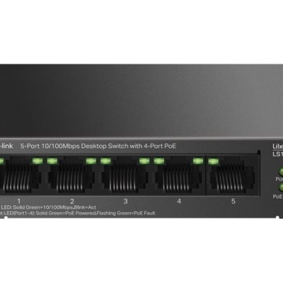 Switch de rede TP-Link preto de 5 portas com 4 PoE LS105LP
