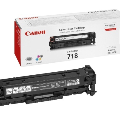 Cartucho de toner preto Canon 718 com embalagem branca e vermelha