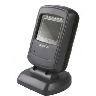 Leitor de código de barras Approx preto com visor LCD e base de apoio larga.