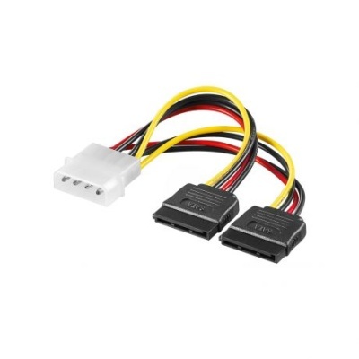 Cabo adaptador de energia Molex para SATA com fios coloridos em fundo branco