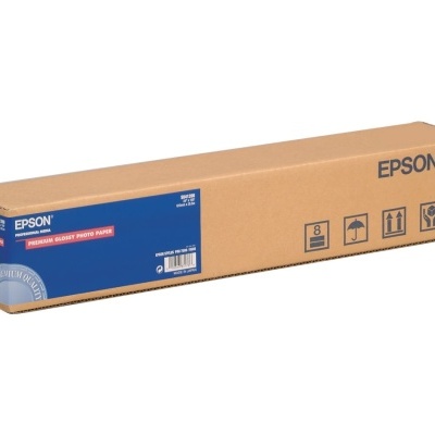 Embalagem de papel para impressora Epson em caixa de cartão castanha com etiqueta azul