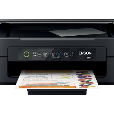Impressora multifunções Epson preta com folha colorida impressa