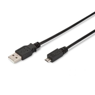 Cabo USB preto com conector USB tipo A e micro USB